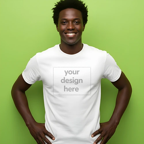 Realistic Male T-Shirt Mockup with Green Background