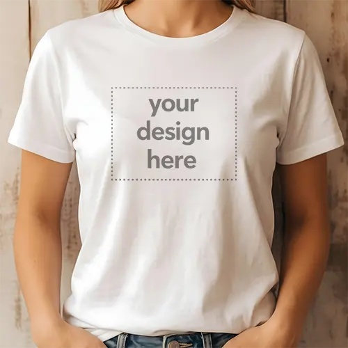 Women's Classic White T-Shirt Mockup (Rustic Background)