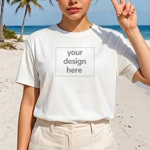 Women's Minimalist Tropical Beach Tee Mockup