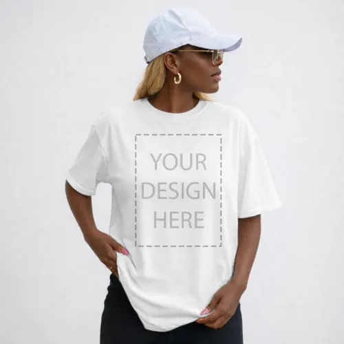 Print on Demand White T-Shirt Mockup – Women’s Oversized POD Shirt Front View