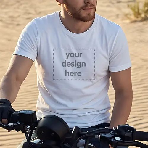 Men's White Biker Tee Mockup - Desert Motorcycle Ride