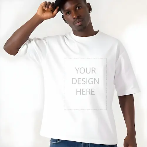 Urban Black Male Model in Oversized White T-Shirt Mockup – Clean Studio Streetwear Template
