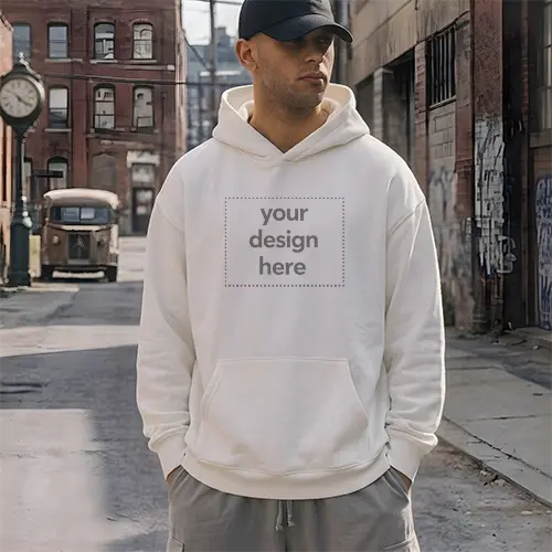 Streetwear Hoodie Mockup Generator - Urban Alleyway (Off-White)
