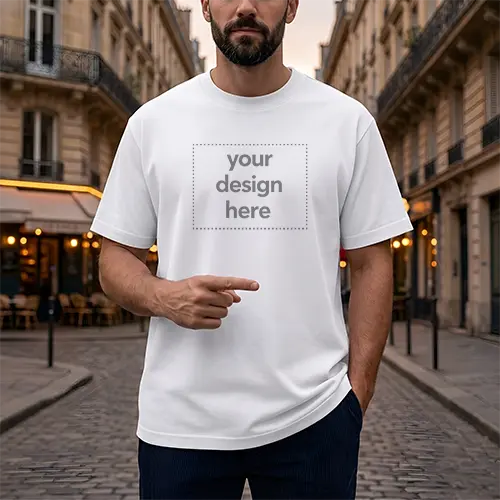 Men's Urban European Street White Tee Mockup