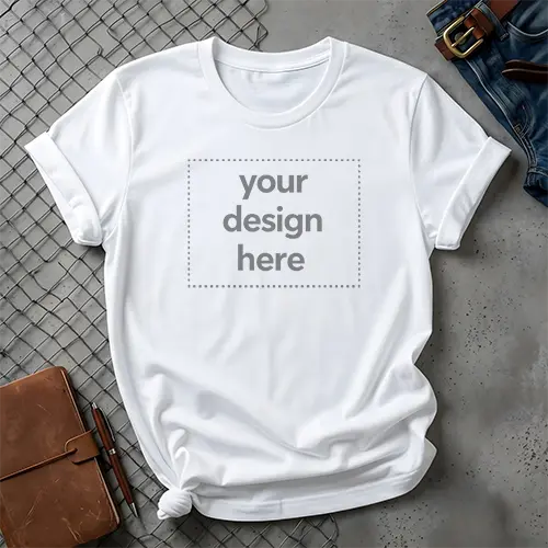 White T-Shirt Flat Lay Mockup with Leather Accessories