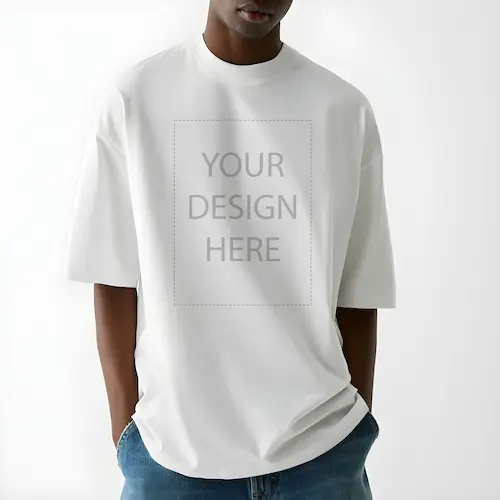 Clean Front View White Oversized T-Shirt Mockup on Black Male Model with Denim Jeans