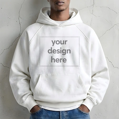 Men's Hooded Sweatshirt Mockup Standing Against Wall with Hands in Pocket
