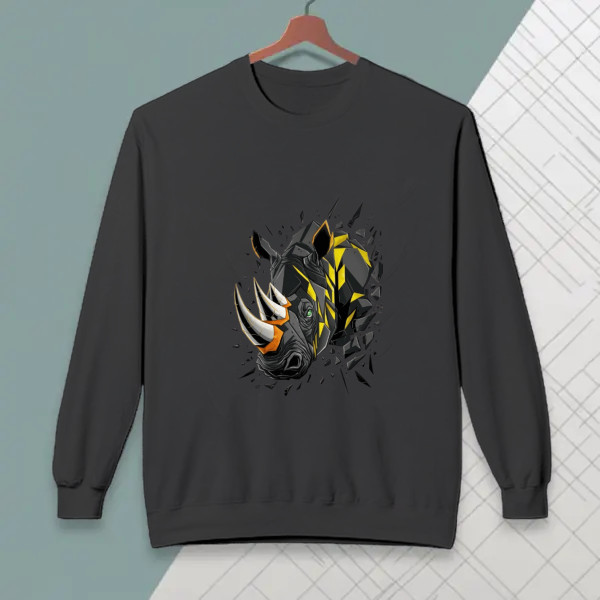 Cyber Rhino Breakthrough - Futuristic Geometric Beast Apparel