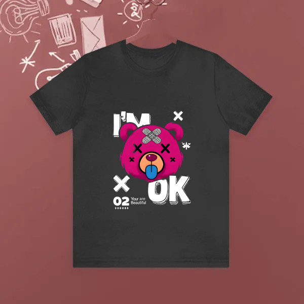 Playful Pink Bear Cartoon With Bold Text Elements