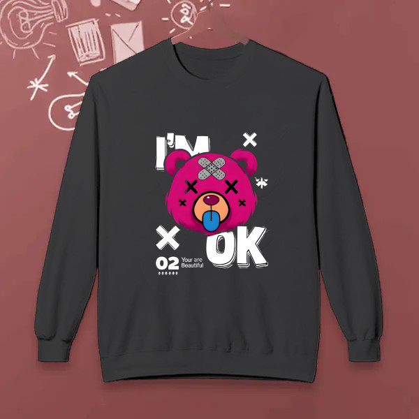 Playful Pink Bear Cartoon With Bold Text Elements