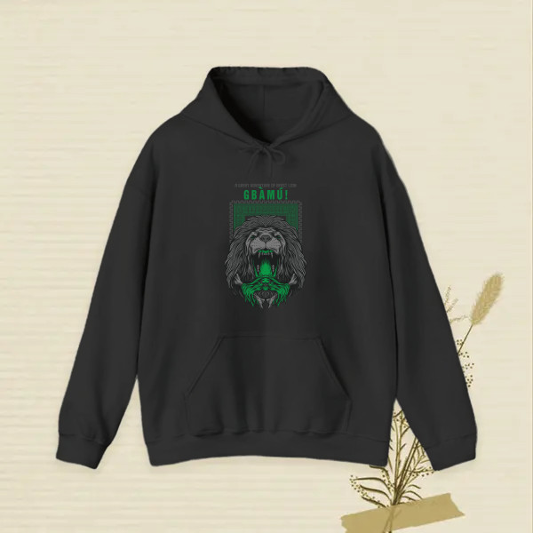 gbamu, with a lion's head silhouette