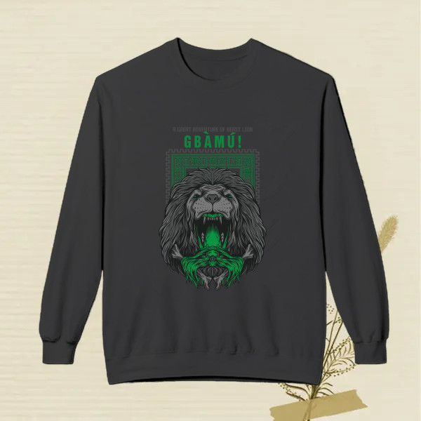 gbamu, with a lion's head silhouette