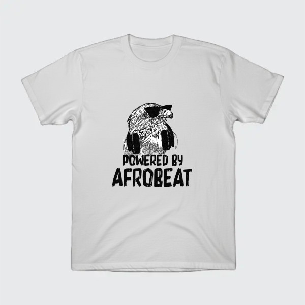 powered by afrobeat with a engle wearing headset.
