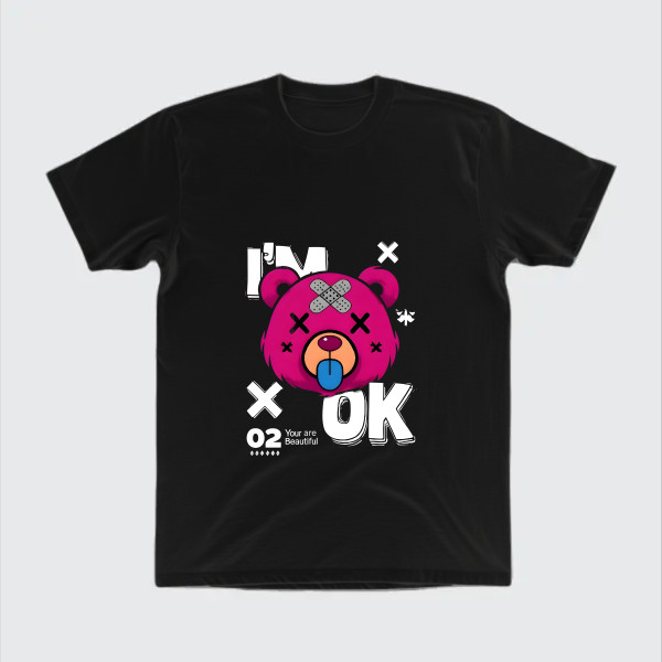 Playful Pink Bear Cartoon With Bold Text Elements