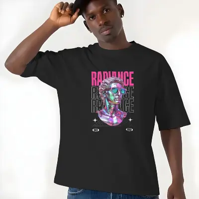Radiance Futuristic Metallic Bust with Neon Colors and Bold Text