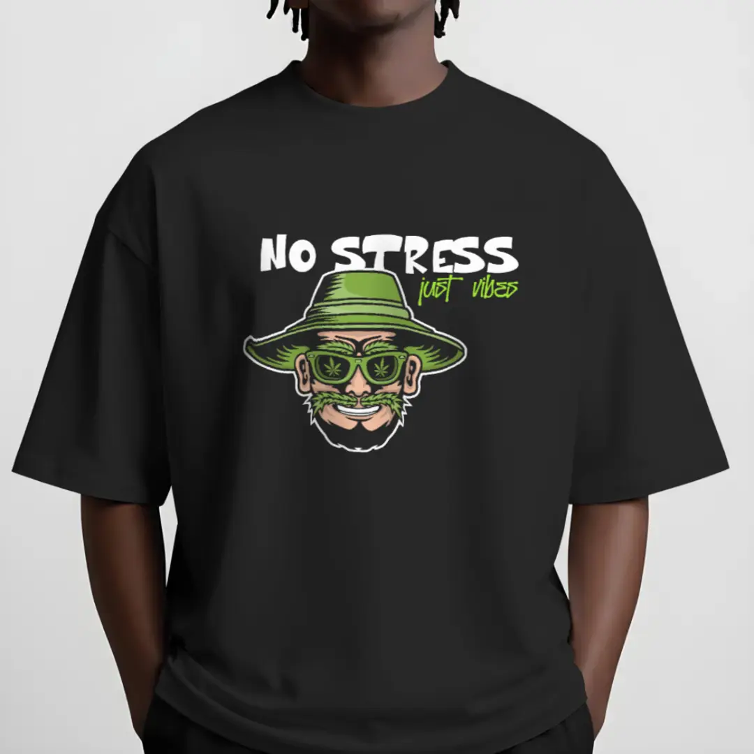 "No Stress Just Vibes" Green Bucket Hat Graphic T-Shirt
