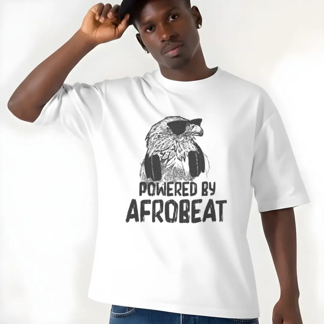 powered by afrobeat meme with a eagle wearing headset.
